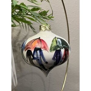 Susan Butler Signed Umbrella Christmas Ornament Ceramic Hand Painted Seattle Art